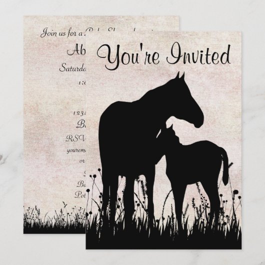 Silhouette Mare en Foal Horse Baby shower Kaart (Voorkant / Achterkant)