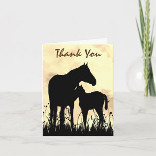 Silhouette Mare en Foal in Field Horse Bedankkaart