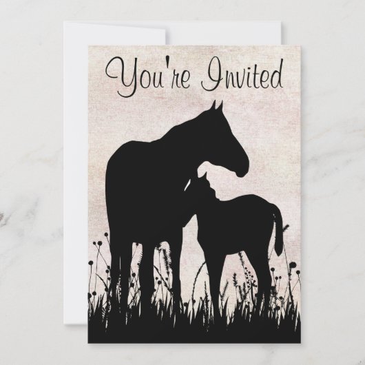 Silhouette Mare en Veulenpaard Baby shower Kaart (Voorkant)