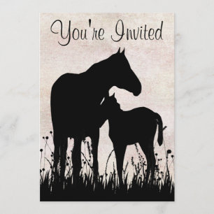 Silhouette Mare en Veulenpaard Baby shower Kaart