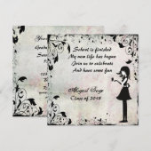 Silhouette Meisje met Vlinder Afstuderen Uitnodige Kaart (Voorkant / Achterkant)