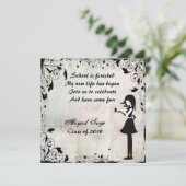 Silhouette Meisje met Vlinder Afstuderen Uitnodige Kaart (Staand voorkant)