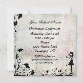 Silhouette Meisje met Vlinder Afstuderen Uitnodige Kaart (Achterkant)