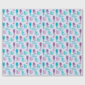 Silhouette Mermaids Aqua Fish Pattern Birthday Cadeaupapier (Vlak)
