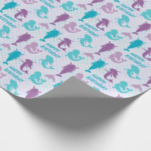 Silhouette Mermaids Aqua Fish Pattern Birthday