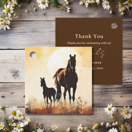 Silhouette merrie en veulen Sunset Horse Baby show Bedankjes Labels