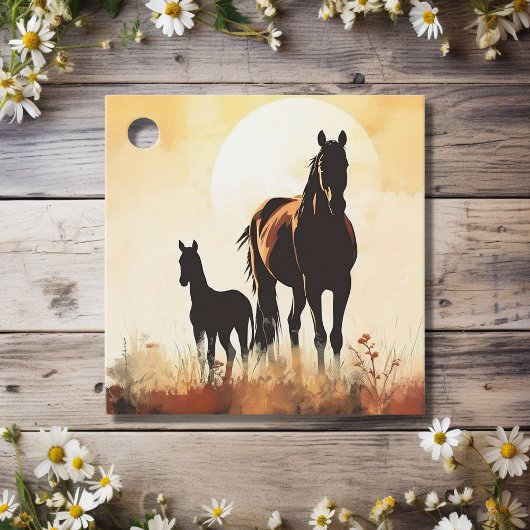 Silhouette merrie en veulen Sunset Horse Baby show Bedankjes Labels