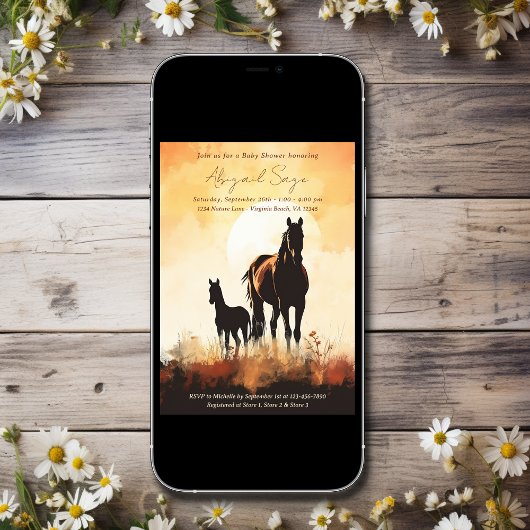 Silhouette merrie en veulen Sunset Horse Baby show Kaart