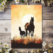 Silhouette merrie en veulen Sunset Horse Baby show Kaart