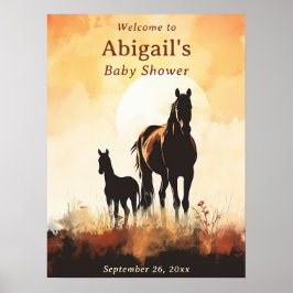 Silhouette merrie en veulen Sunset Horse Baby show Poster
