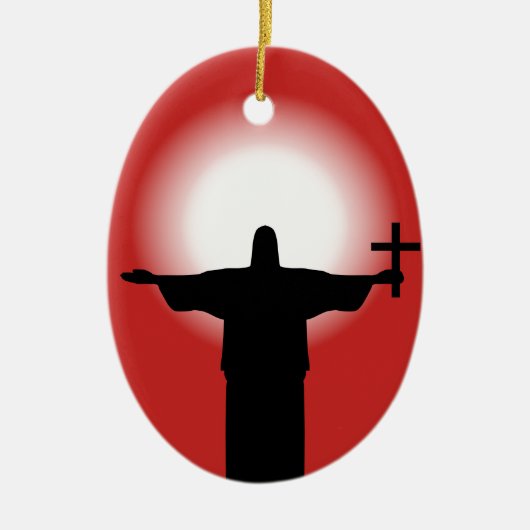 Silhouette met kruisje keramisch ornament (Voorkant)