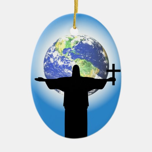 Silhouette met kruisje keramisch ornament (Voorkant)