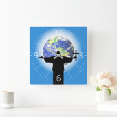 Silhouette met kruisje vierkante klok (Huis)