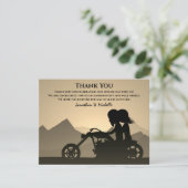 Silhouette Motorcycle Couple Mountain Wedding Bedankkaart (Staand voorkant)