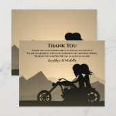 Silhouette Motorcycle Couple Mountain Wedding Bedankkaart (Voorkant / Achterkant)