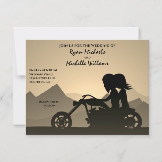 Silhouette Motorcycle Couple Mountain Wedding Kaart (Voorkant)