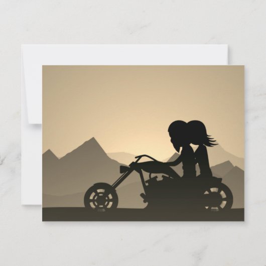 Silhouette Motorcycle Couple Mountain Wedding Kaart (Achterkant)