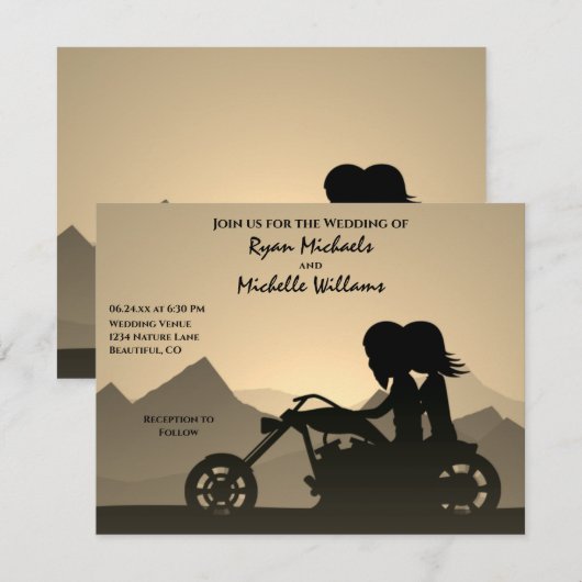Silhouette Motorcycle Couple Mountain Wedding Kaart (Voorkant / Achterkant)