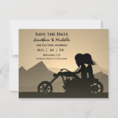 Silhouette Motorcycle Couple Mountain Wedding Save The Date (Voorkant)