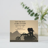 Silhouette Motorcycle Couple Mountain Wedding Save The Date (Staand voorkant)