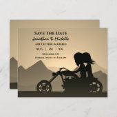 Silhouette Motorcycle Couple Mountain Wedding Save The Date (Voorkant / Achterkant)