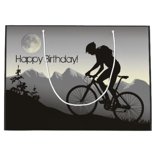Silhouette Mountain Bike en Volle Maan Verjaardag Groot Cadeauzakje (Voorkant)