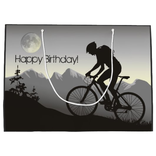 Silhouette Mountain Bike en Volle Maan Verjaardag Groot Cadeauzakje (Achterkant)