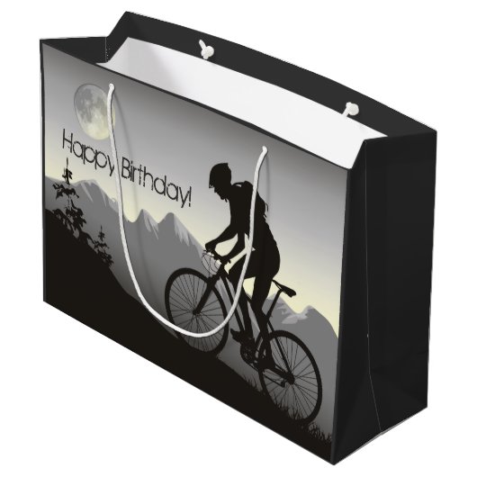 Silhouette Mountain Bike en Volle Maan Verjaardag Groot Cadeauzakje (Achterkant Gekanteld)