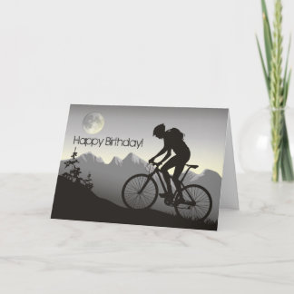 Silhouette Mountain Bike en Volle Maan Verjaardag Kaart