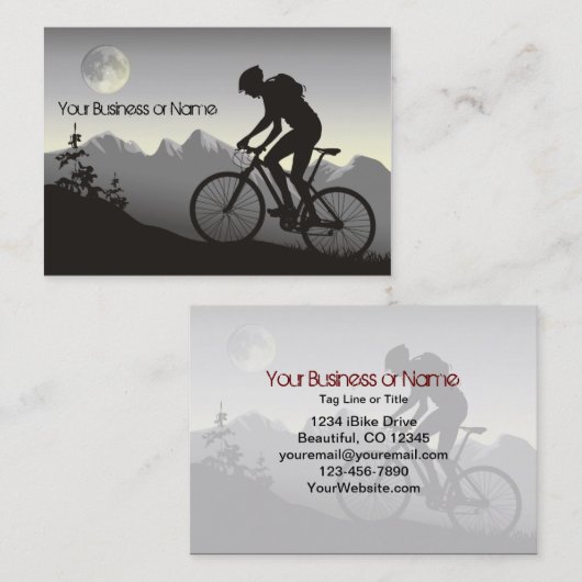Silhouette Mountain Bike Mountains en volle maan Visitekaartje (Voorkant / Achterkant)