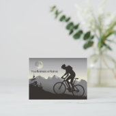 Silhouette Mountain Bike Mountains en volle maan Visitekaartje (Staand voorkant)