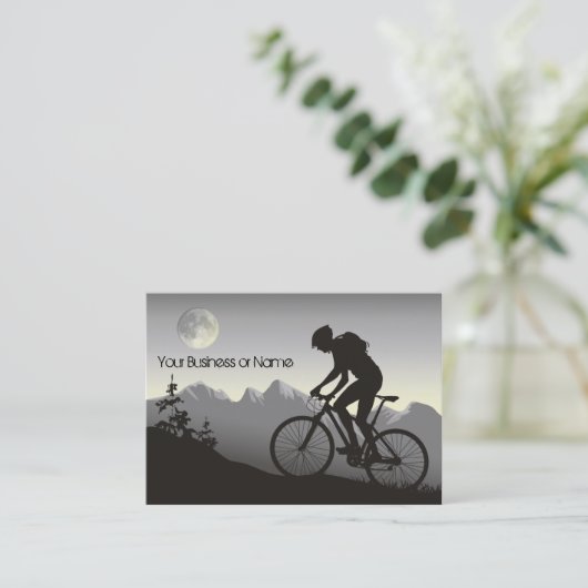 Silhouette Mountain Bike Mountains en volle maan Visitekaartje (Staand voorkant)