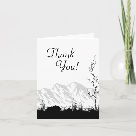 Silhouette Mountain Zwart en Wit Dank u Bedankkaart (Voorkant)