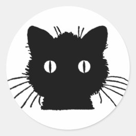Silhouette of a black cat vintage illustration ronde sticker