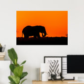 Silhouette of an Elephant at Sunset Poster (Thuiskantoor)