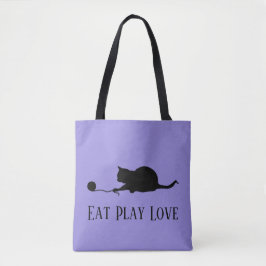 Silhouette of Cat bij Play "Eat Play Love" Tote Bag