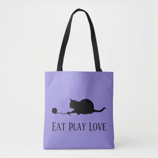 Silhouette of Cat bij Play "Eat Play Love" Tote Bag (Voorkant)