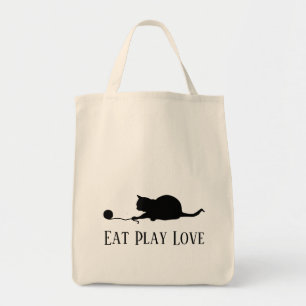 Silhouette of Cat bij Play "Eat Play Love" Tote Bag