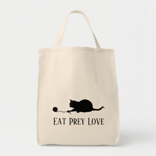 Silhouette of Cat bij Play "Eat Prey Love" Tote Bag (Voorkant)