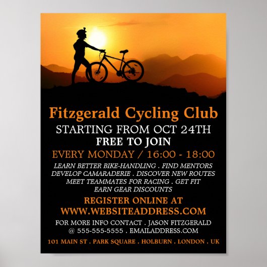 Silhouette of Cyclist, Cycling Club Adverteren Poster (Voorkant)
