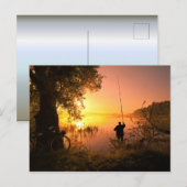 Silhouette of Fisherman op Sunset Lake Briefkaart (Voorkant / Achterkant)