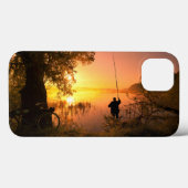 Silhouette of Fisherman op Sunset Lake Case-Mate iPhone Case (Achterkant (horizontaal))