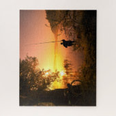 Silhouette of Fisherman op Sunset Lake Legpuzzel (Verticaal)