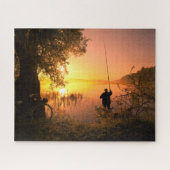 Silhouette of Fisherman op Sunset Lake Legpuzzel (Horizontaal)