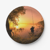 Silhouette of Fisherman op Sunset Lake Papieren Bordje (Voorkant)