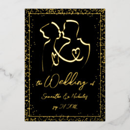 Silhouette of Lovers in Black and Gold Wedding Folie Uitnodiging