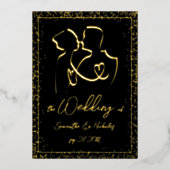 Silhouette of Lovers in Black and Gold Wedding Folie Uitnodiging (Voorkant)