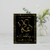 Silhouette of Lovers in Black & Gold Wedding Folie Uitnodiging Briefkaart (Staand Voorkant)