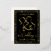 Silhouette of Lovers in Black & Gold Wedding Folie Uitnodiging Briefkaart (Voorkant / Achterkant)
