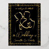 Silhouette of Lovers in Black & Gold Wedding Folie Uitnodiging Briefkaart (Voorkant)